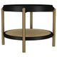 Fij Side End Table with Rattan Shelf | Brass Metal | Black Wood 26"