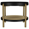 Fij Side End Table with Rattan Shelf | Brass Metal | Black Wood 26"