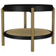 Fij Side End Table with Rattan Shelf | Brass Metal | Black Wood 26"