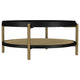 Fij Coffee Table with Rattan Shelf | Brass Metal | Black Wood 41"