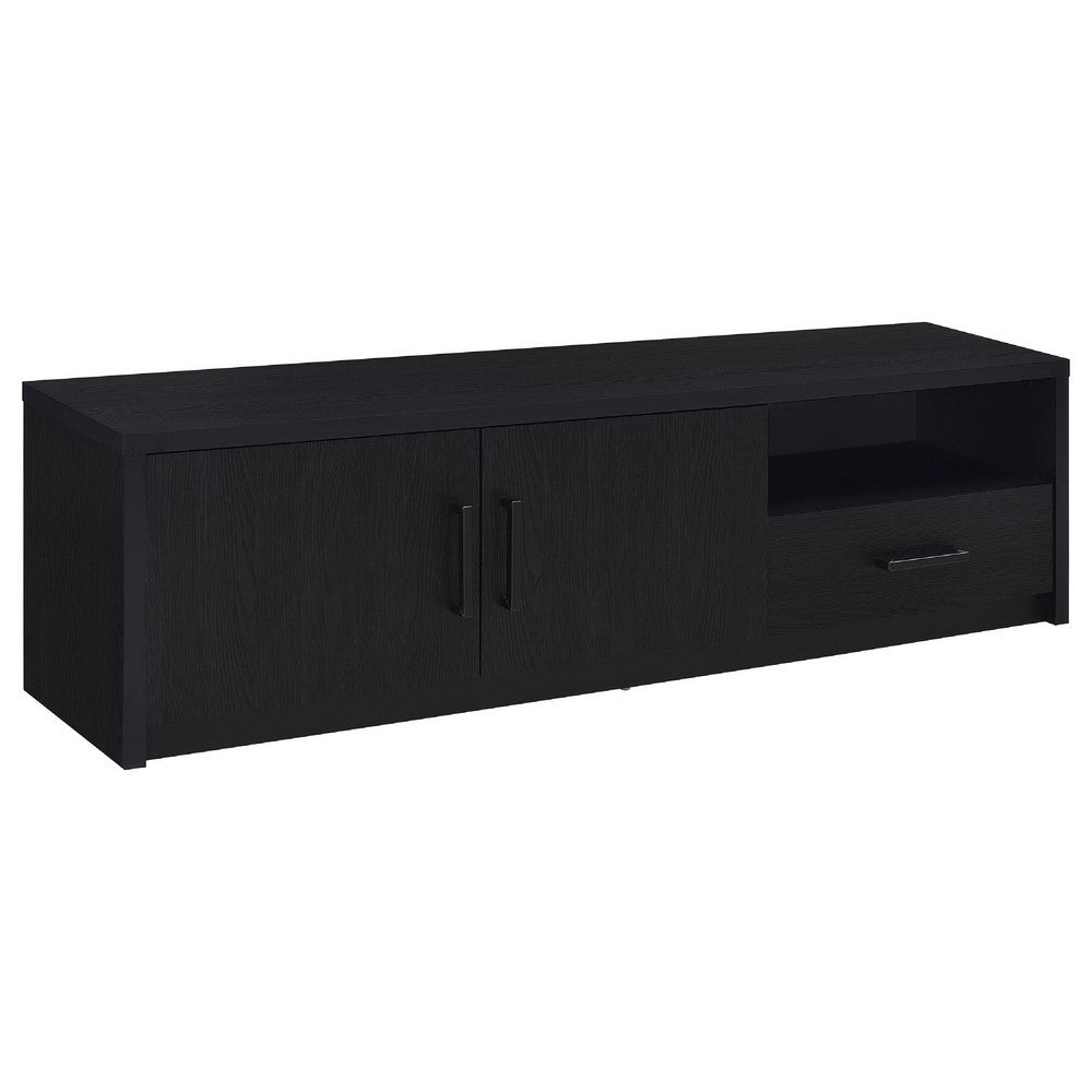 Marge TV St& Media Console with 2 Doors & Drawer | Black Wood 70"