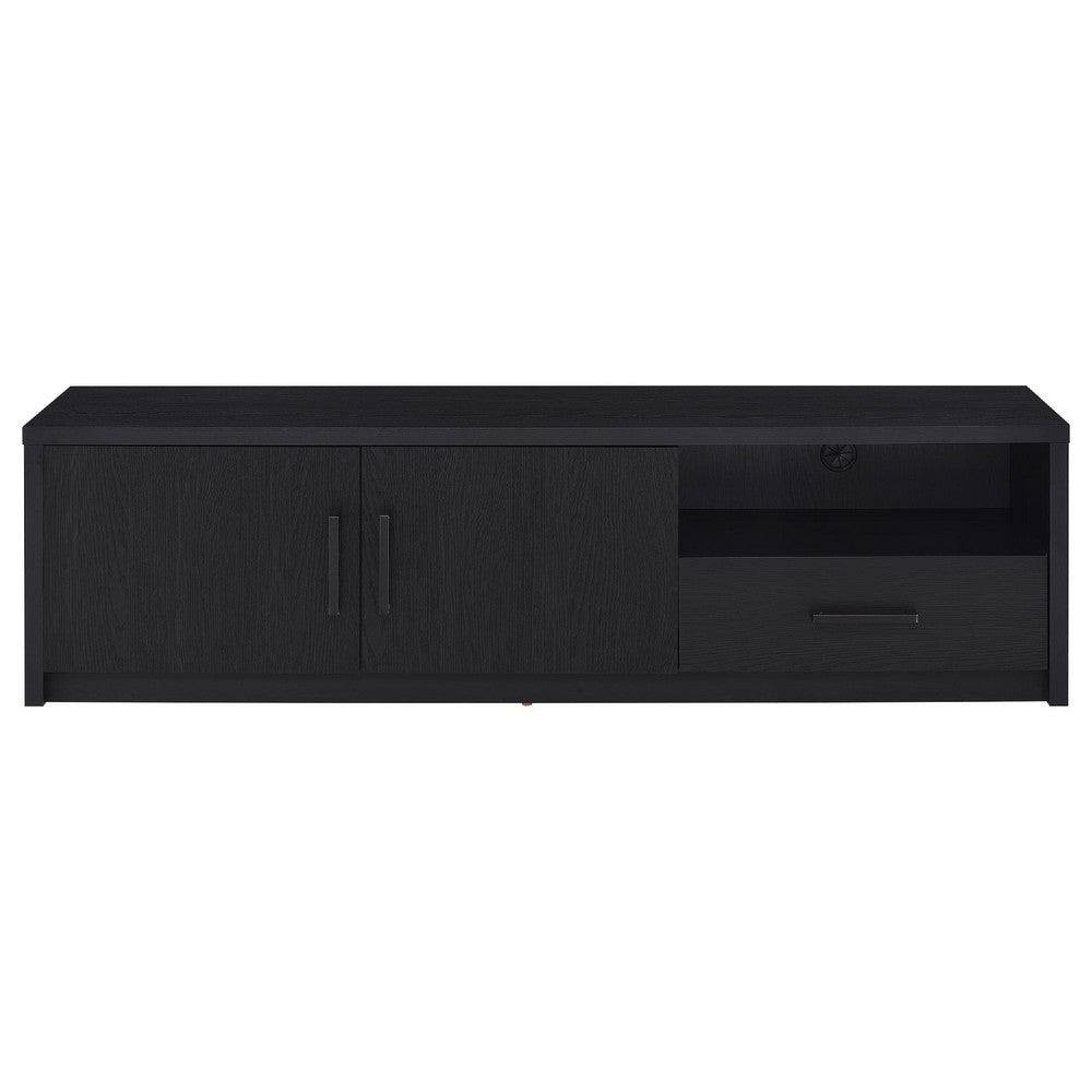 Marge TV St& Media Console with 2 Doors & Drawer | Black Wood 70"