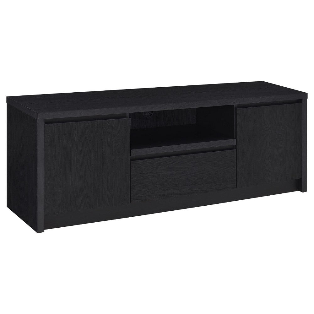 Winie TV St& Media Console | 2 Doors & Open Shelf | Black Wood 60"