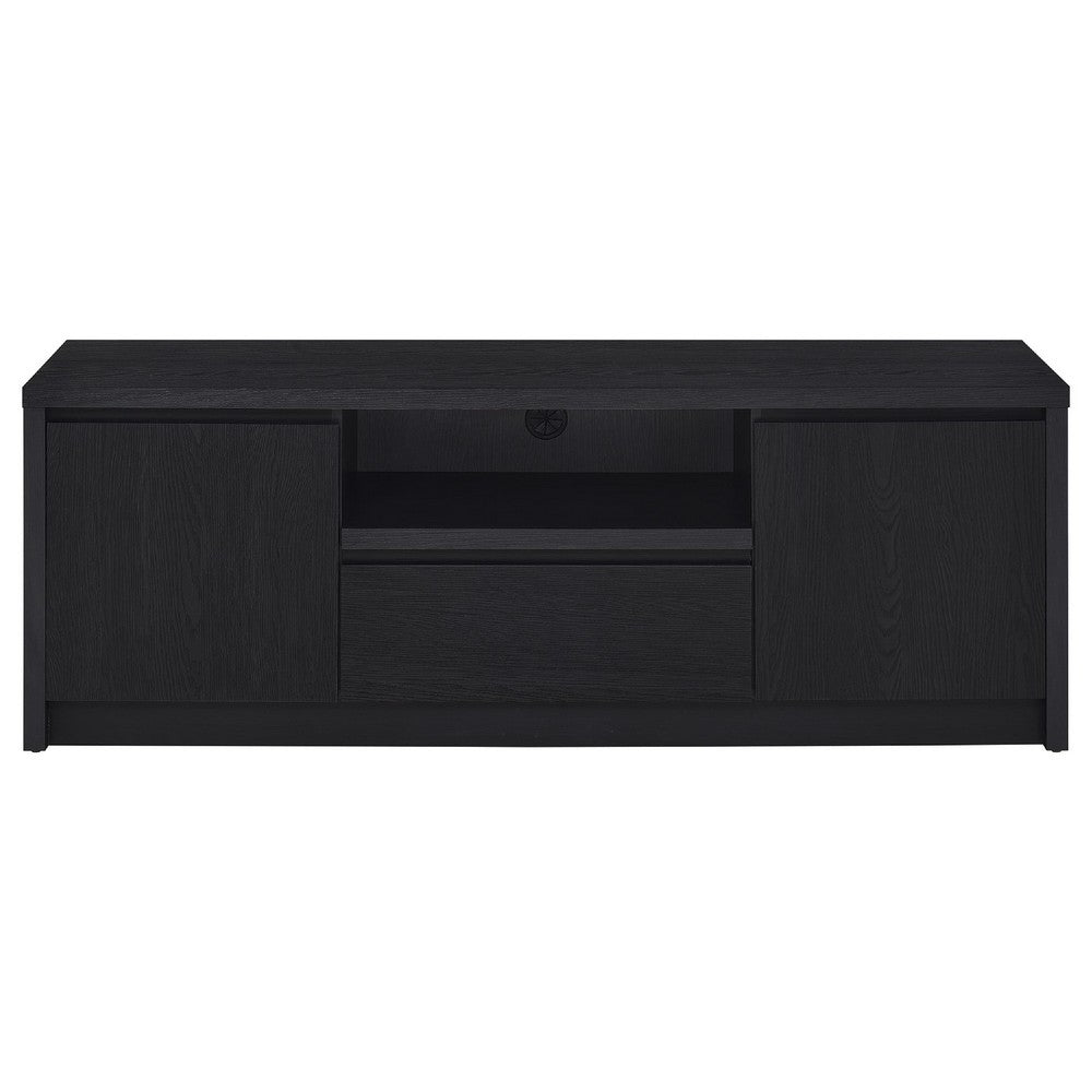 Winie TV St& Media Console | 2 Doors & Open Shelf | Black Wood 60"