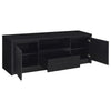 Winie TV St& Media Console | 2 Doors & Open Shelf | Black Wood 60"