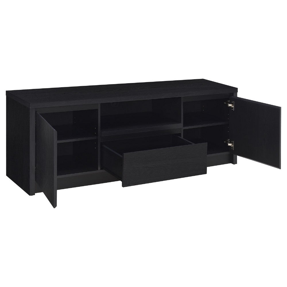 Winie TV St& Media Console | 2 Doors & Open Shelf | Black Wood 60"
