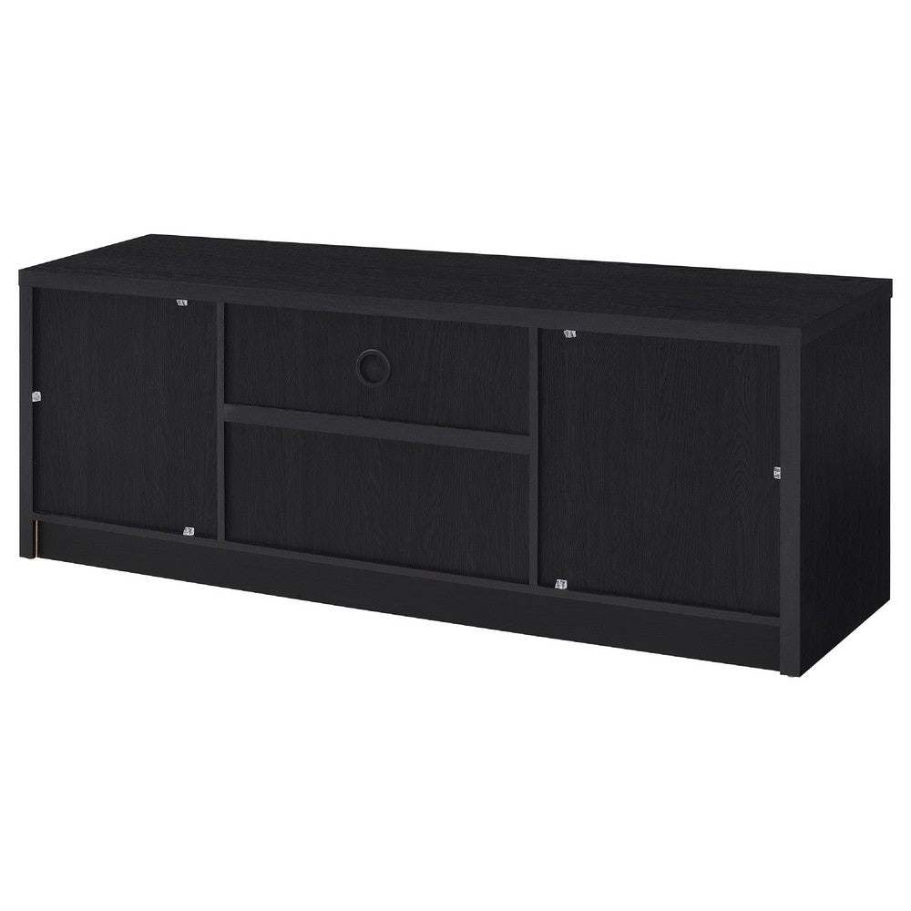 Winie TV St& Media Console | 2 Doors & Open Shelf | Black Wood 60"