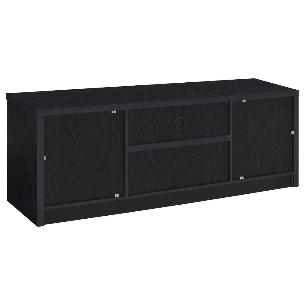 Winie TV St& Media Console | 2 Doors & Open Shelf | Black Wood 60"