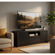 Winie TV St& Media Console | 2 Doors & Open Shelf | Black Wood 60"