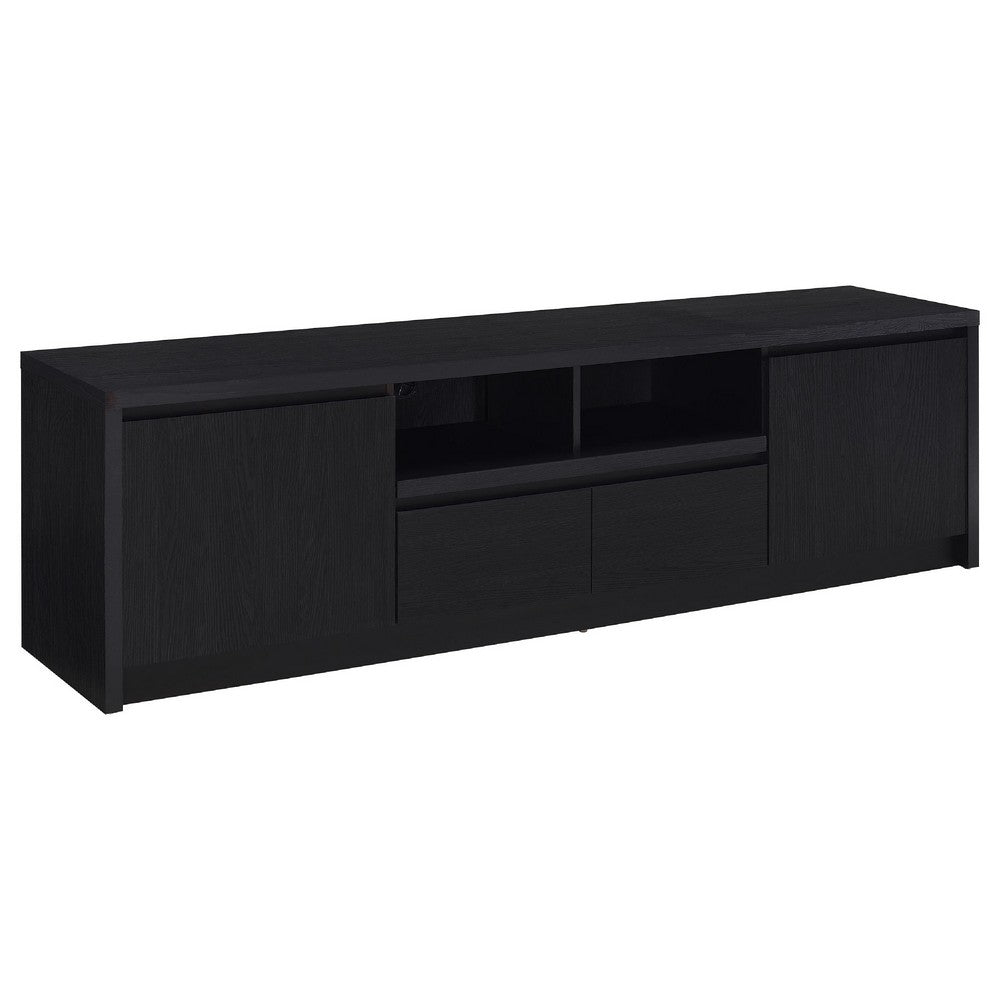 Winie TV St& Media Console | 2 Doors & Drawers | Black Wood 78"