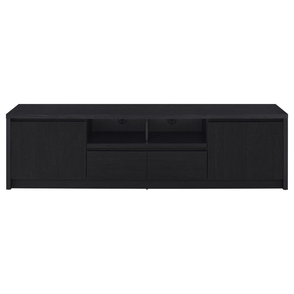 Winie TV St& Media Console | 2 Doors & Drawers | Black Wood 78"