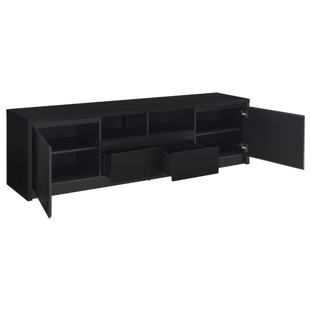 Winie TV St& Media Console | 2 Doors & Drawers | Black Wood 78"
