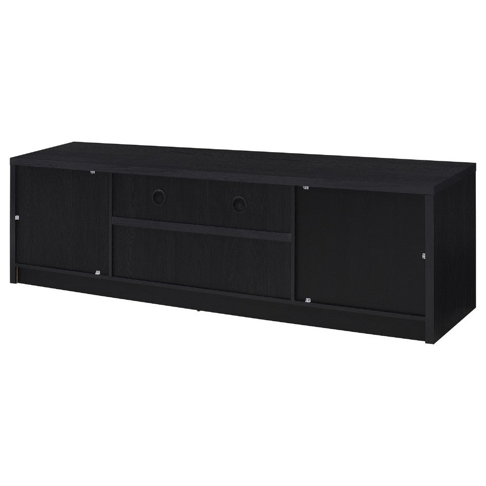 Winie TV St& Media Console | 2 Doors & Drawers | Black Wood 78"