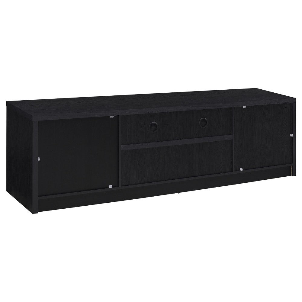 Winie TV St& Media Console | 2 Doors & Drawers | Black Wood 78"