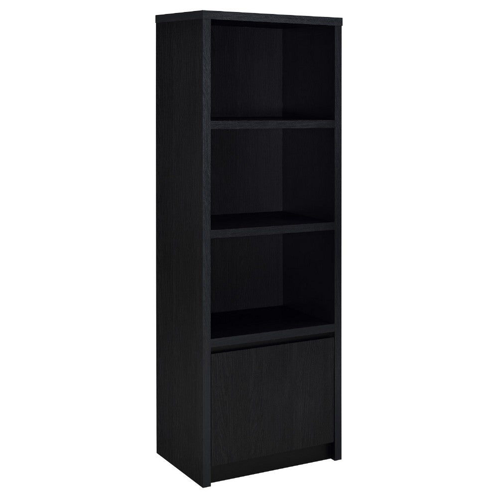 Winie Media Tower with Open Shelves & Cabinet | Black Wood 71"