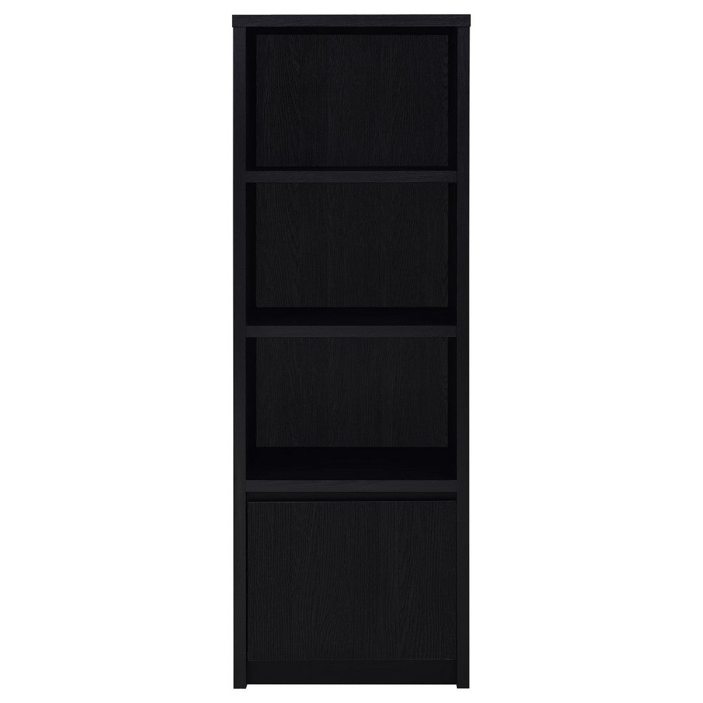 Winie Media Tower with Open Shelves & Cabinet | Black Wood 71"