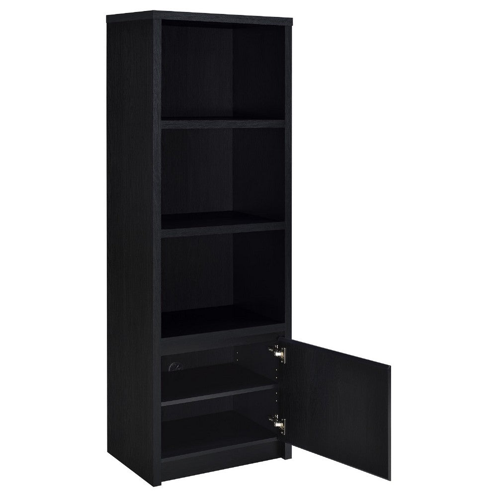 Winie Media Tower with Open Shelves & Cabinet | Black Wood 71"