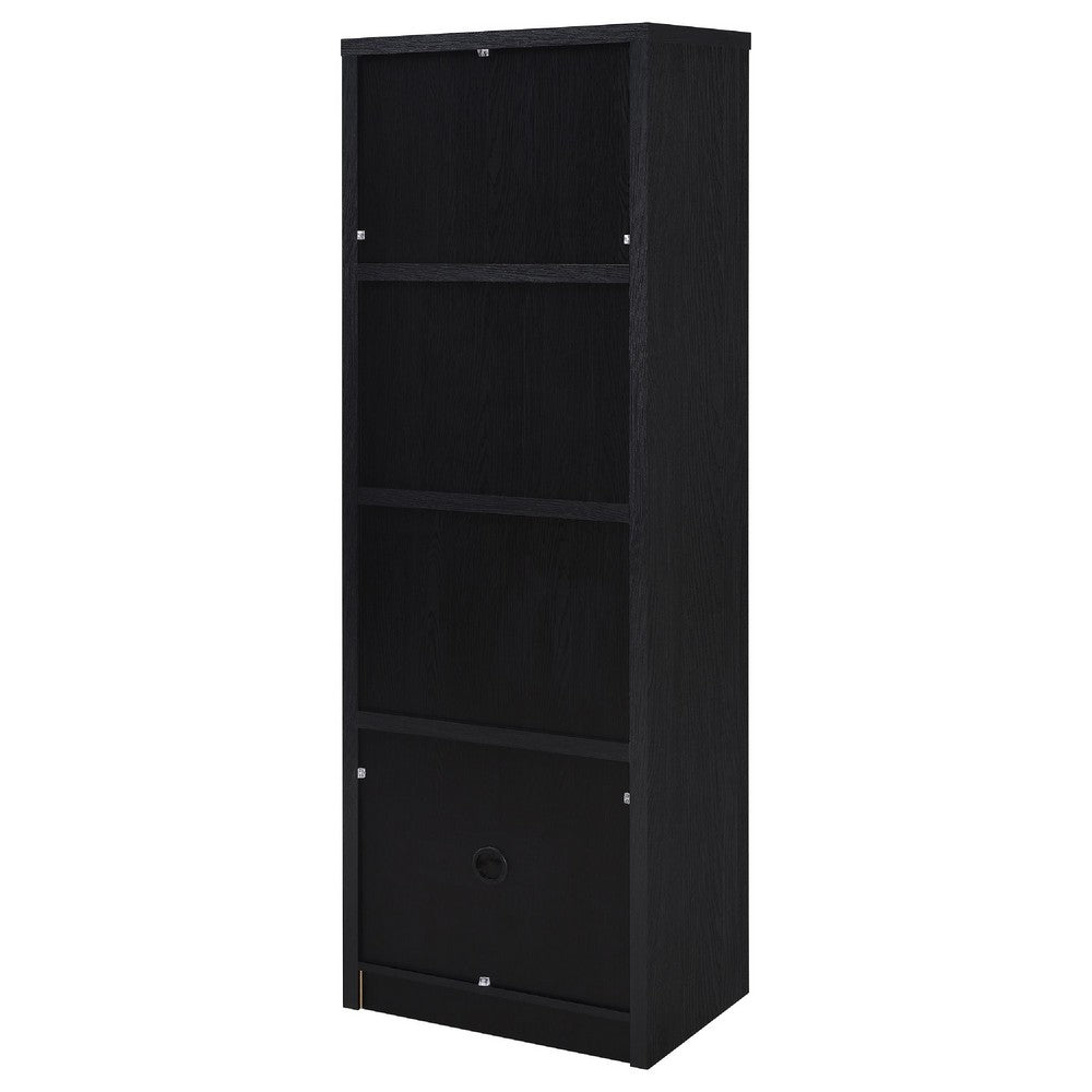 Winie Media Tower with Open Shelves & Cabinet | Black Wood 71"
