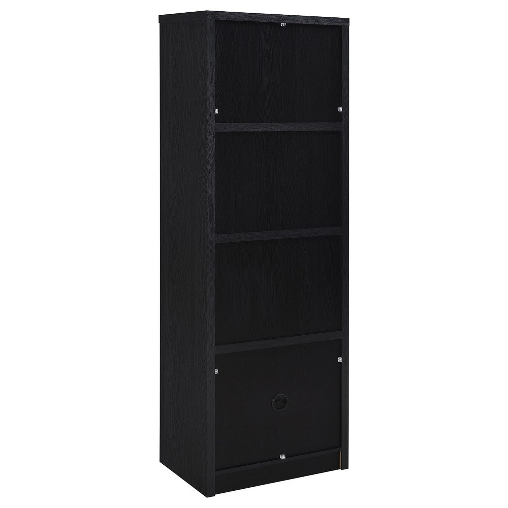 Winie Media Tower with Open Shelves & Cabinet | Black Wood 71"