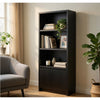 Winie Media Tower with Open Shelves & Cabinet | Black Wood 71"