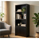 Winie Media Tower with Open Shelves & Cabinet | Black Wood 71"
