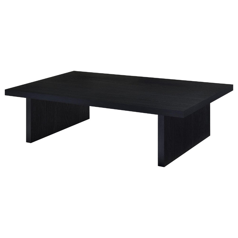 Maxy Rectangular Coffee Table with Slab-Style Base | Black Wood 54"