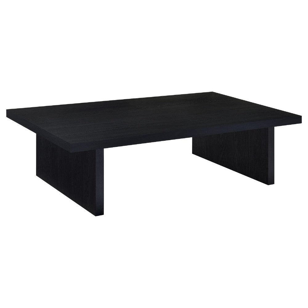 Maxy Rectangular Coffee Table with Slab-Style Base | Black Wood 54"