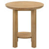 Clera Round Side End Table with Open Lower Shelf | Light Oak Wood 22"
