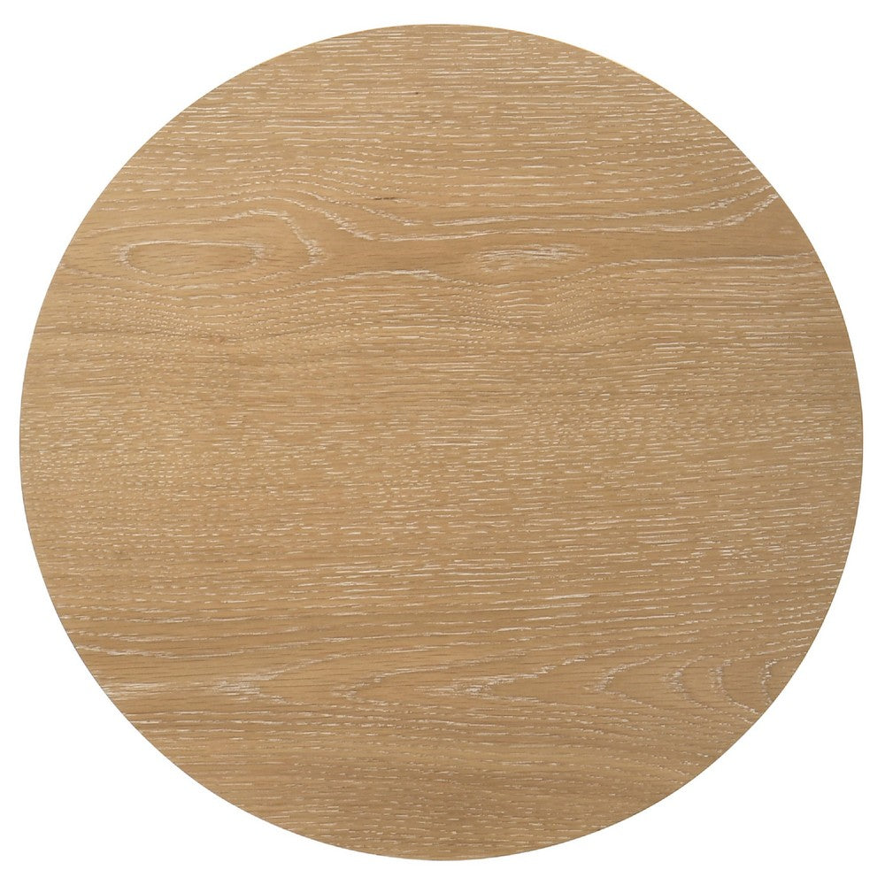Clera Round Side End Table with Open Lower Shelf | Light Oak Wood 22"