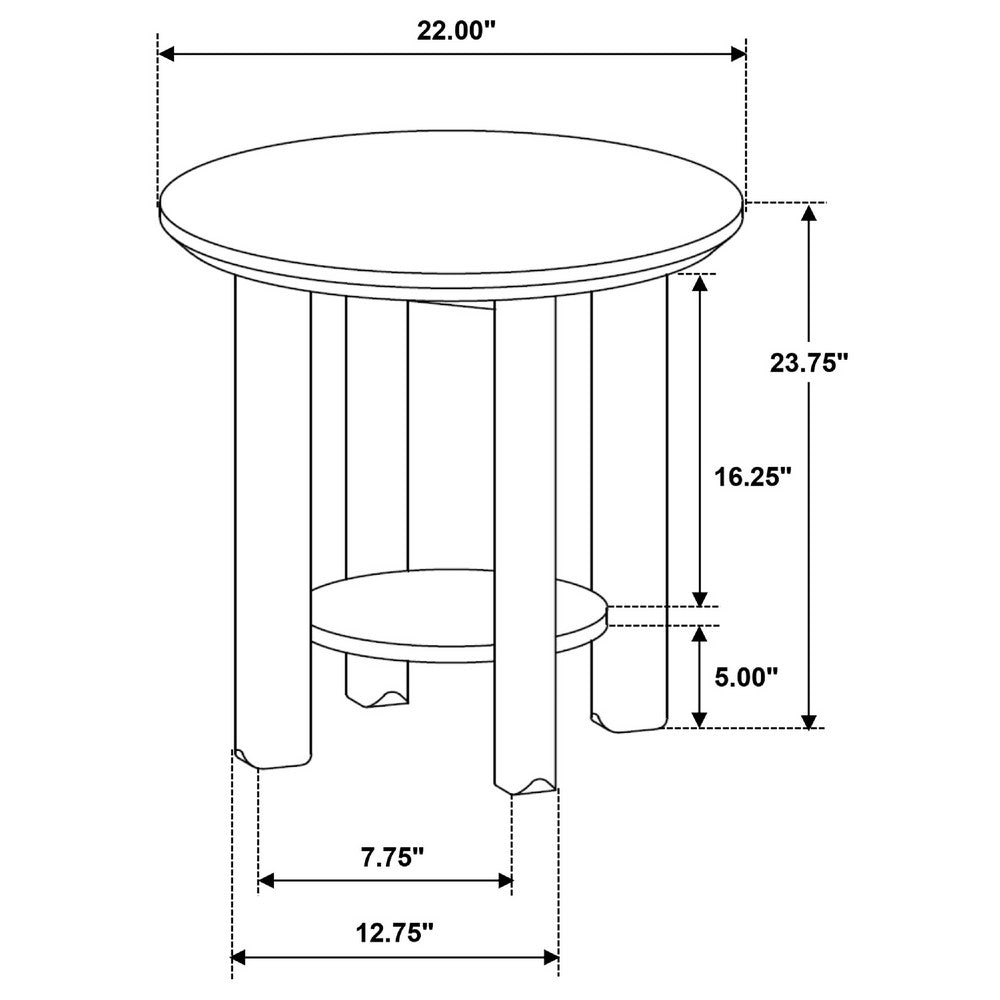 Clera Round Side End Table with Open Lower Shelf | Light Oak Wood 22"