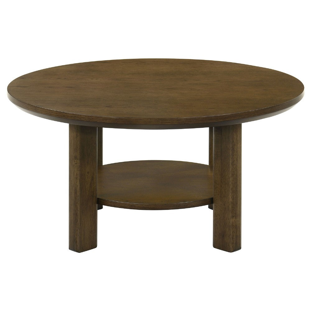 Clera Round Accent Side End Table with Open Shelf | Light Oak Wood 36"