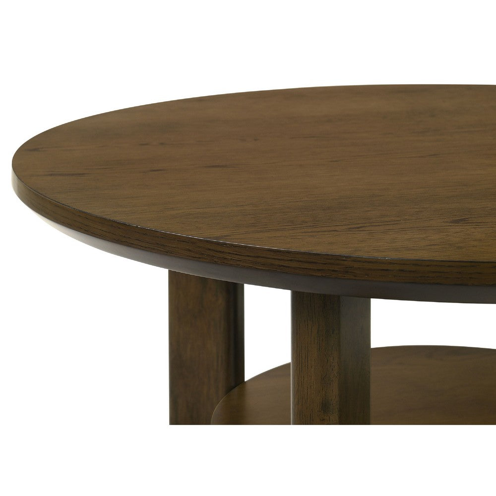 Clera Round Accent Side End Table with Open Shelf | Light Oak Wood 36"