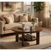 Clera Round Accent Side End Table with Open Shelf | Light Oak Wood 36"