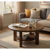 Clera Round Accent Side End Table with Open Shelf | Light Oak Wood 36"