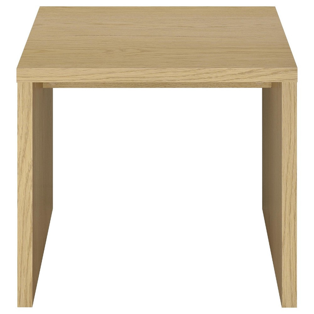 Kerra Square Side End Table | U-Shape Frame | Light Oak Wood 24"
