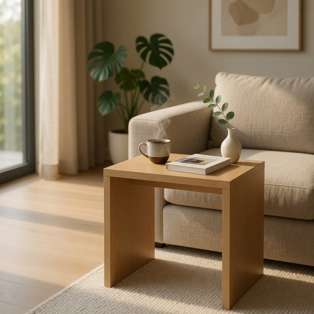 Kerra Square Side End Table | U-Shape Frame | Light Oak Wood 24"