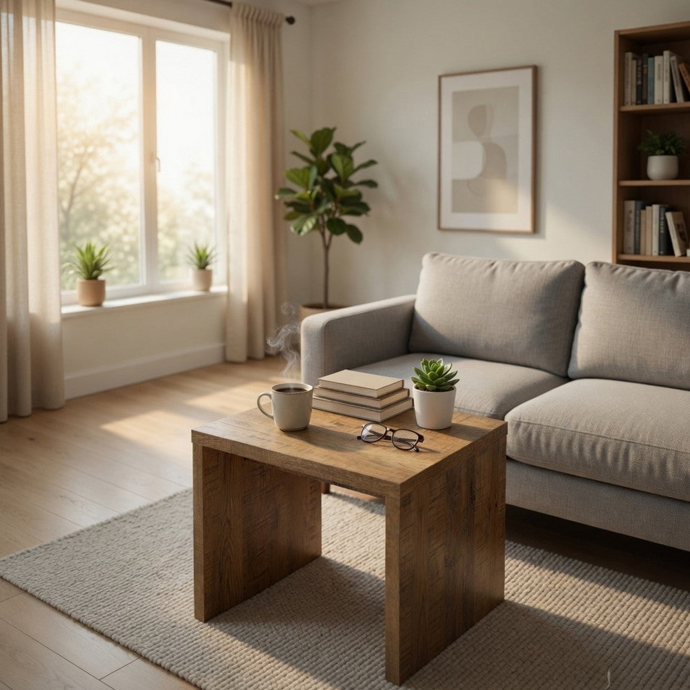 Kerra Square Accent Side End Table | U-Shape Frame | Brown Wood 24"