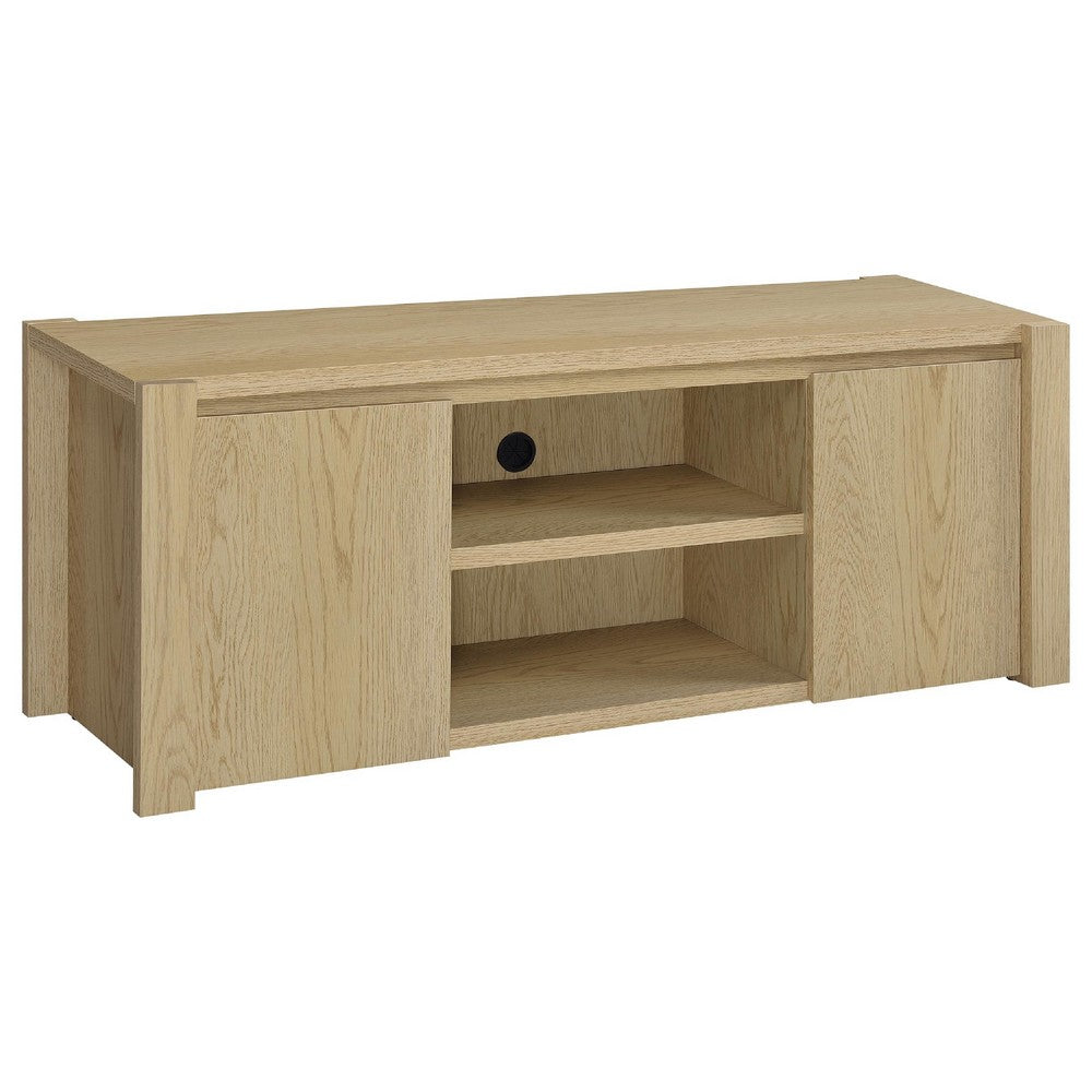 Laury TV St& Media Console with Open Shelves | Light Oak Wood 60"