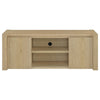 Laury TV St& Media Console with Open Shelves | Light Oak Wood 60"