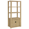 Laury Media Tower with 3 Open Shelves | 2 Cabinet Doors | Light Oak Wood