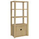 Laury Media Tower with 3 Open Shelves | 2 Cabinet Doors | Light Oak Wood