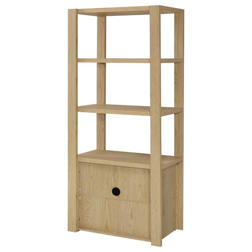 Laury Media Tower with 3 Open Shelves | 2 Cabinet Doors | Light Oak Wood