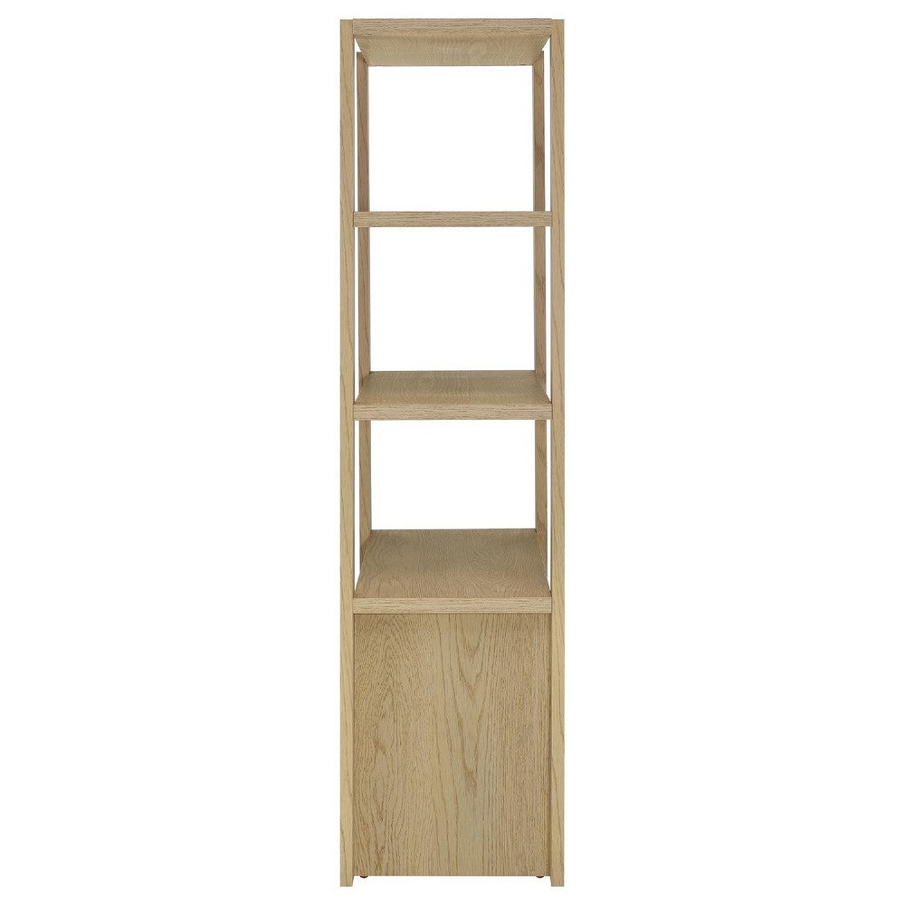 Laury Media Tower with 3 Open Shelves | 2 Cabinet Doors | Light Oak Wood