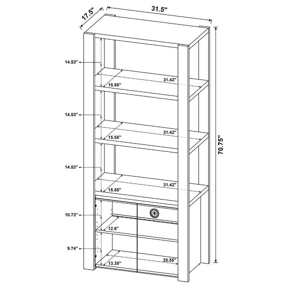 Laury Media Tower with 3 Open Shelves | 2 Cabinet Doors | Light Oak Wood