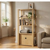 Laury Media Tower with 3 Open Shelves | 2 Cabinet Doors | Light Oak Wood