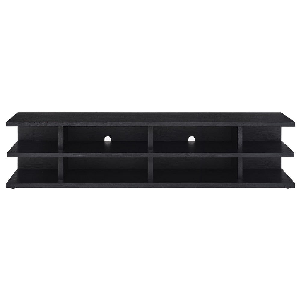 Carie TV St& Media Console | 2-Tier Open Shelves | Black Wood 78"