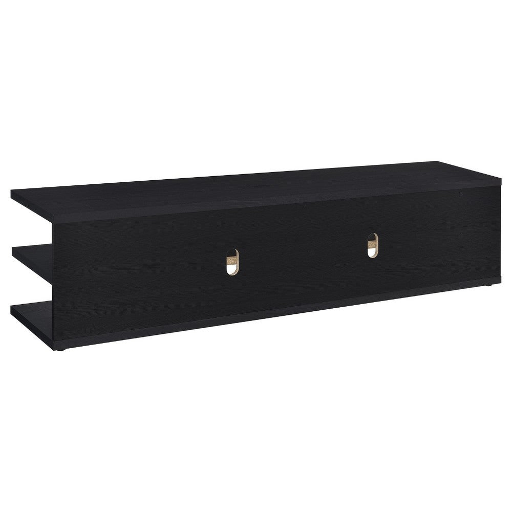 Carie TV St& Media Console | 2-Tier Open Shelves | Black Wood 78"