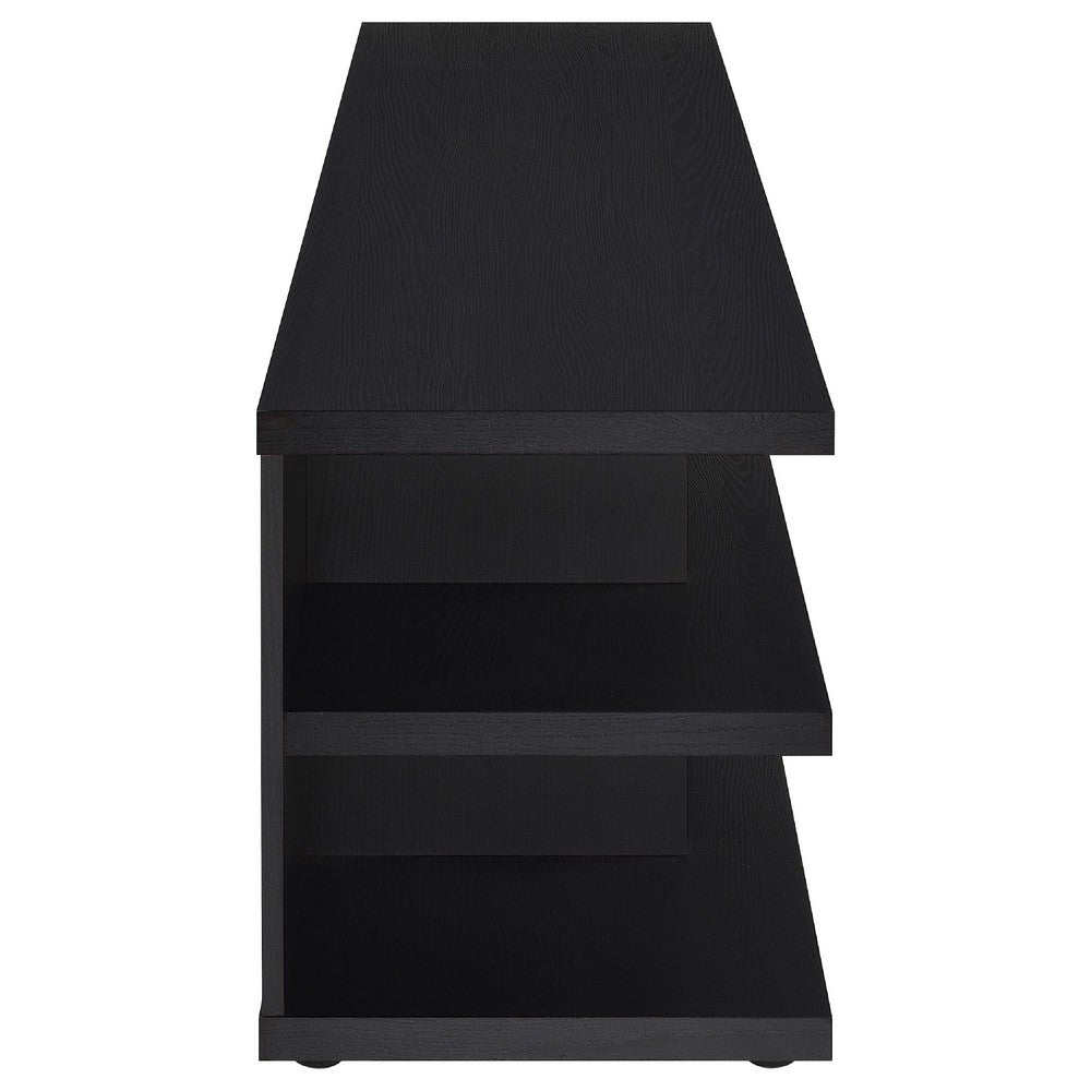 Carie TV St& Media Console | 2-Tier Open Shelves | Black Wood 78"
