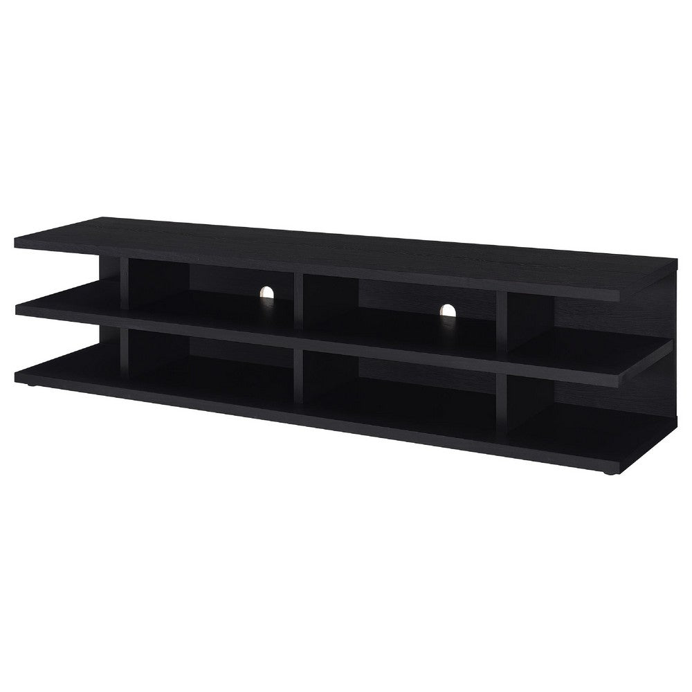 Carie TV St& Media Console | 2-Tier Open Shelves | Black Wood 78"