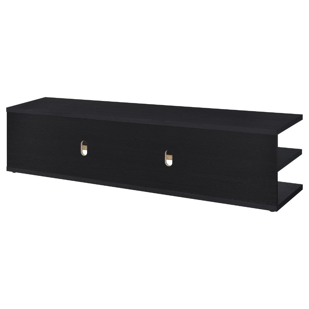 Carie TV St& Media Console | 2-Tier Open Shelves | Black Wood 78"
